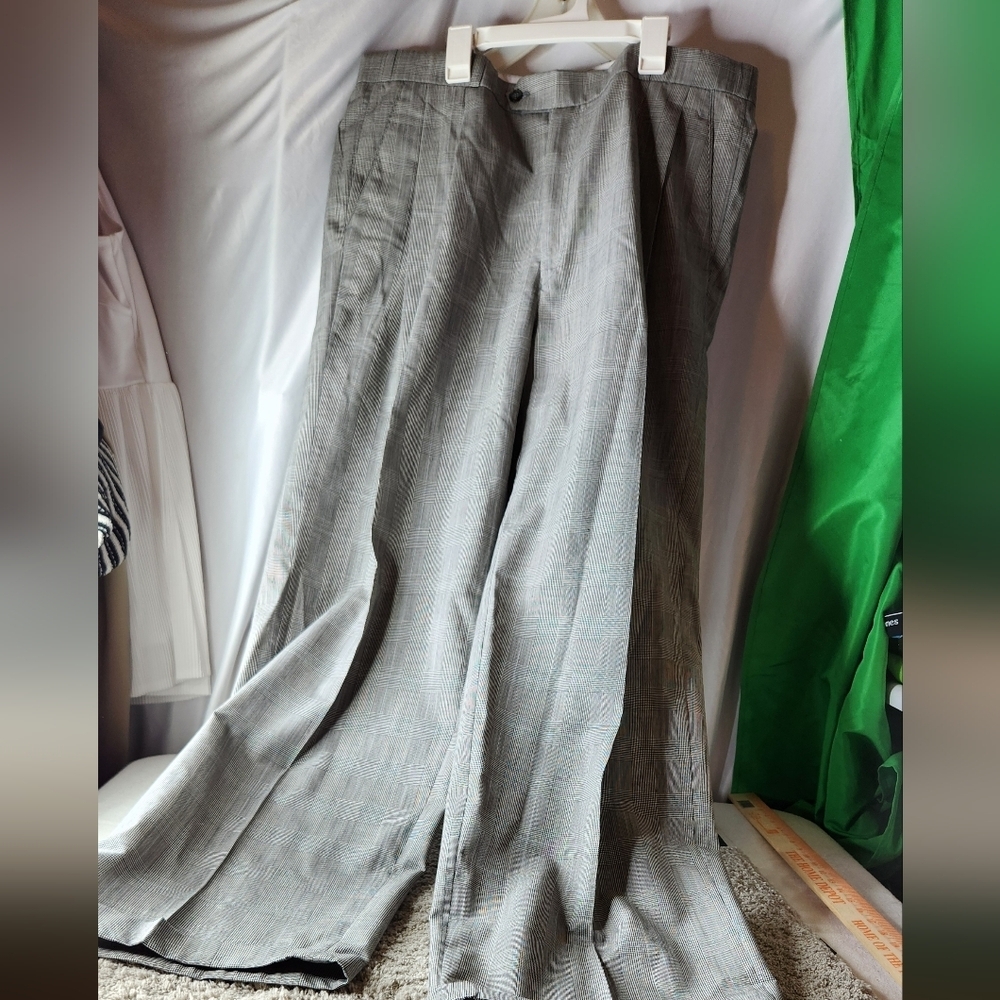 Women's Black Plaid Pleated Pants - Specially Made - L